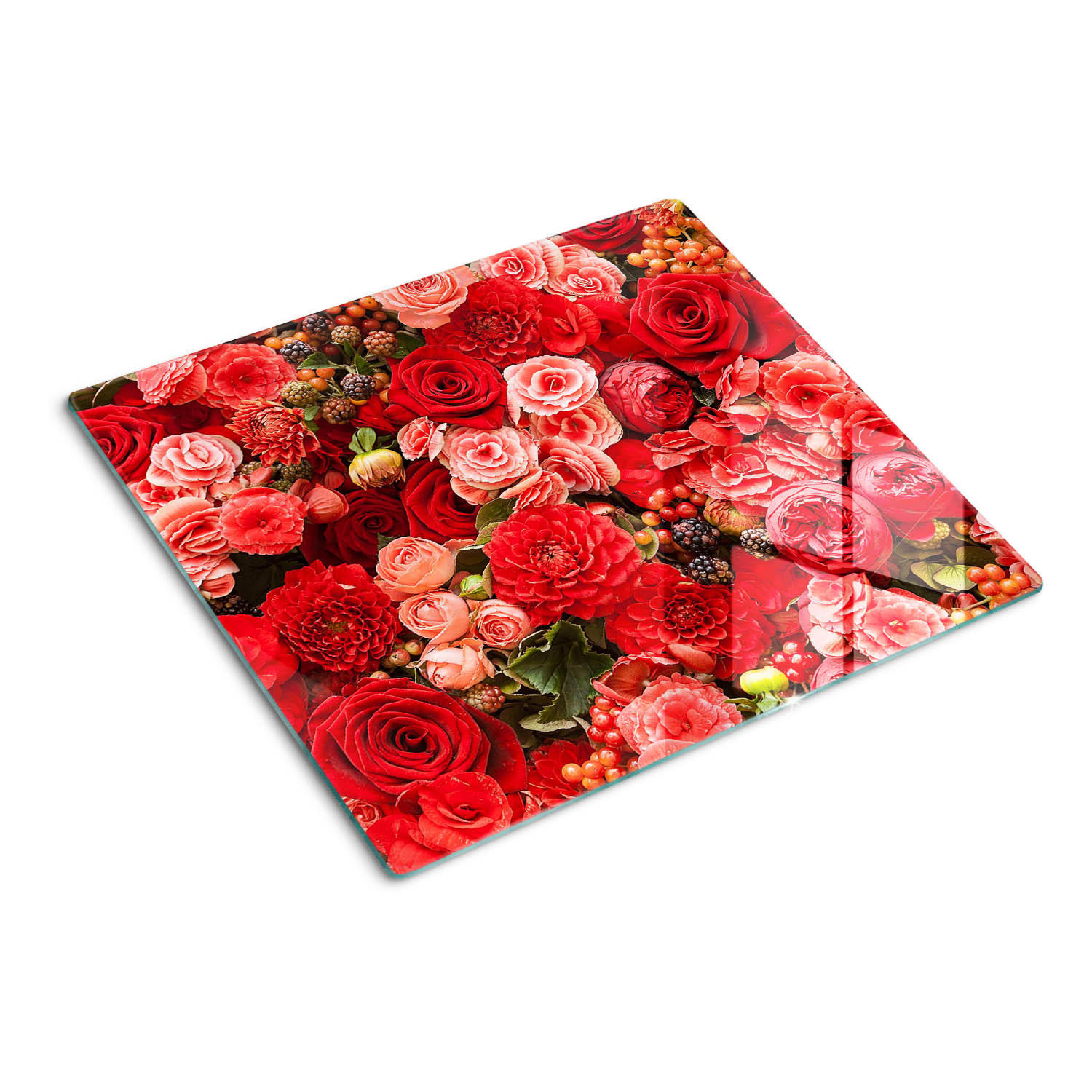 GLASPLATTE 60x52 cm Rote Blumen - Rot, Glas (60/0.4/52cm) - TULUP