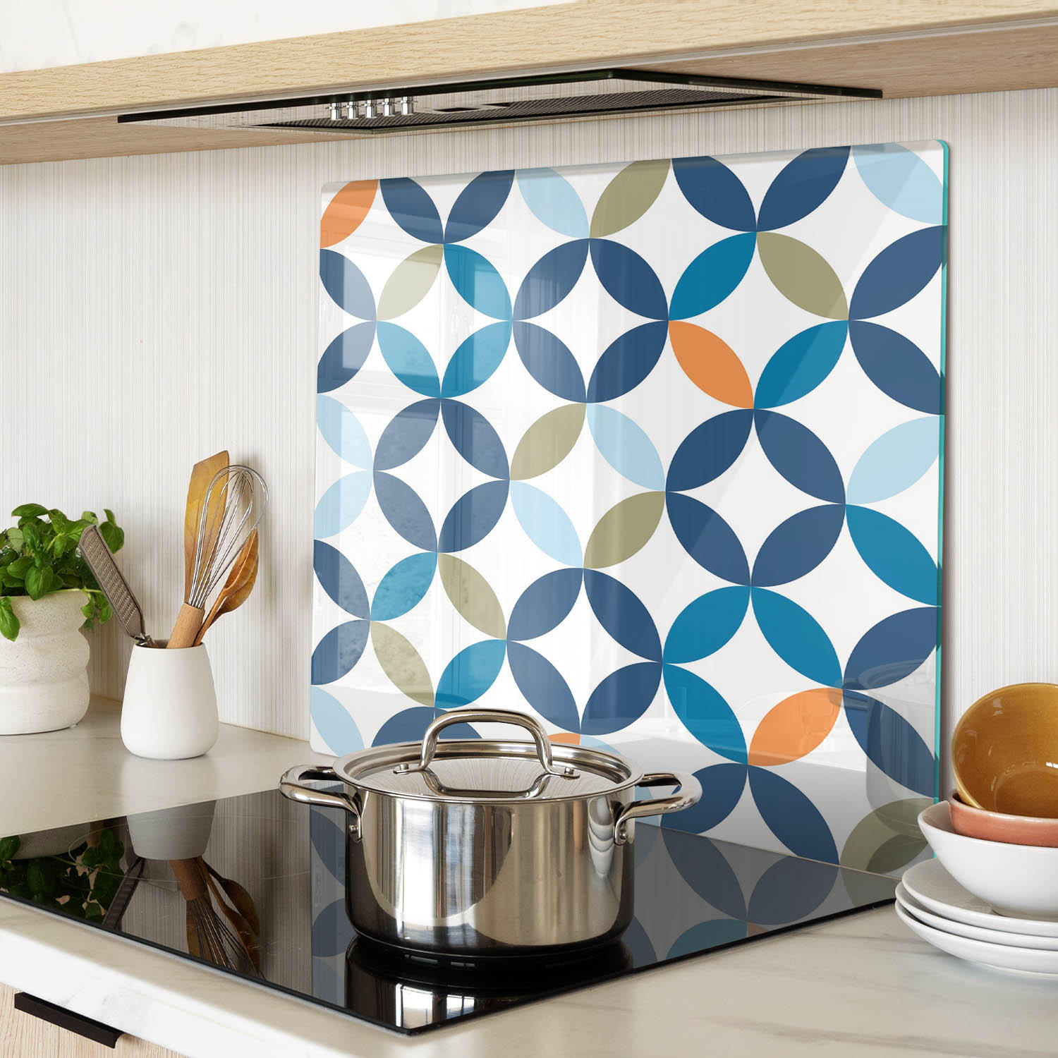 GLASPLATTE 60x52 cm Geometrische Figuren - Blau, Glas (60/0.4/52cm) - TULUP