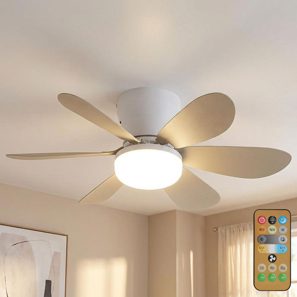 DECKENVENTILATOR DELORES LED, Metall, Weiß matt, 51 cm - Weiß, Metall (51/51/16.5cm) - Globo Lighting