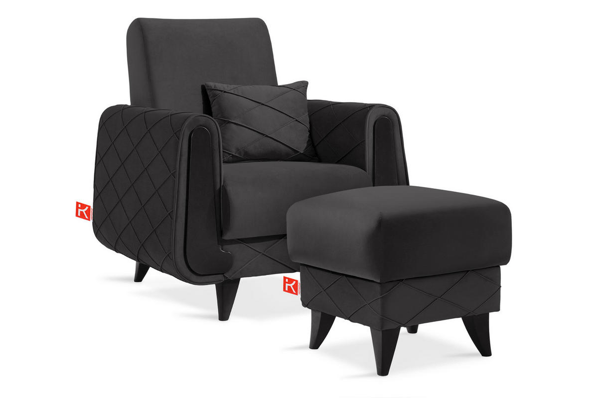 HOCKER GUSTAVO III Fußstütze, Velours, Graphitfarben - Graphitfarben, Holz/Holzwerkstoff (53/49/53cm) - KONSIMO®