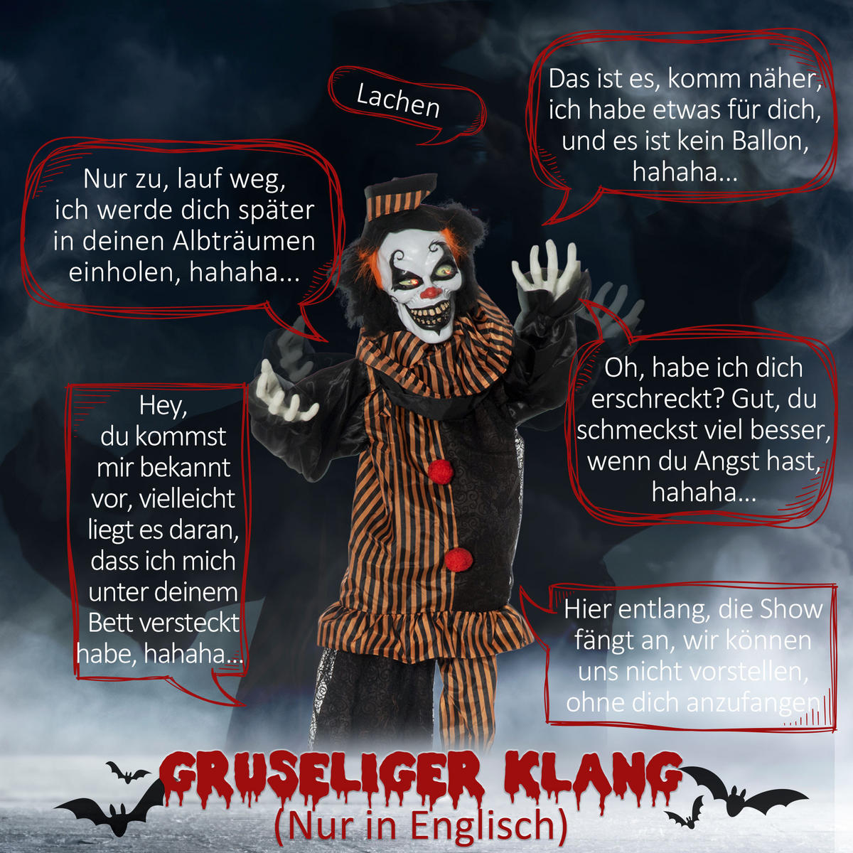 HALLOWEEN HORROR-CLOWN, Mehrfarbig, Polyester, PVC, Kunststoff, PE-Schaumstoff - Multicolor, Kunststoff (20/170/120cm) - Outsunny