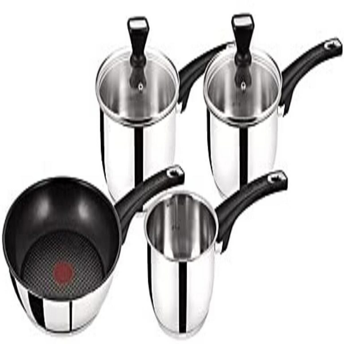 TOPF-UND PFANNENSET Edelstahl B12598 Jamie Oliver Silber 9tlg - Silberfarben, Glas/Metall - Tefal