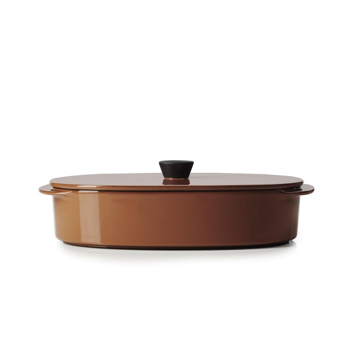 KASSEROLLE / AUFLAUFFORM MIT DECKEL CARACTERE 26 x 18,5 cm Zimt - Braun, Keramik (23/18.5/9cm) - Revol Porcelaine France