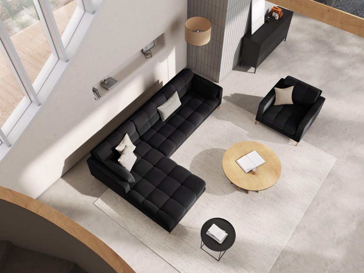 ECKSOFA links Mamaia aus Samt schwarz 5 Sitzplätze - Schwarz, Textil (185/293cm) - Micadoni