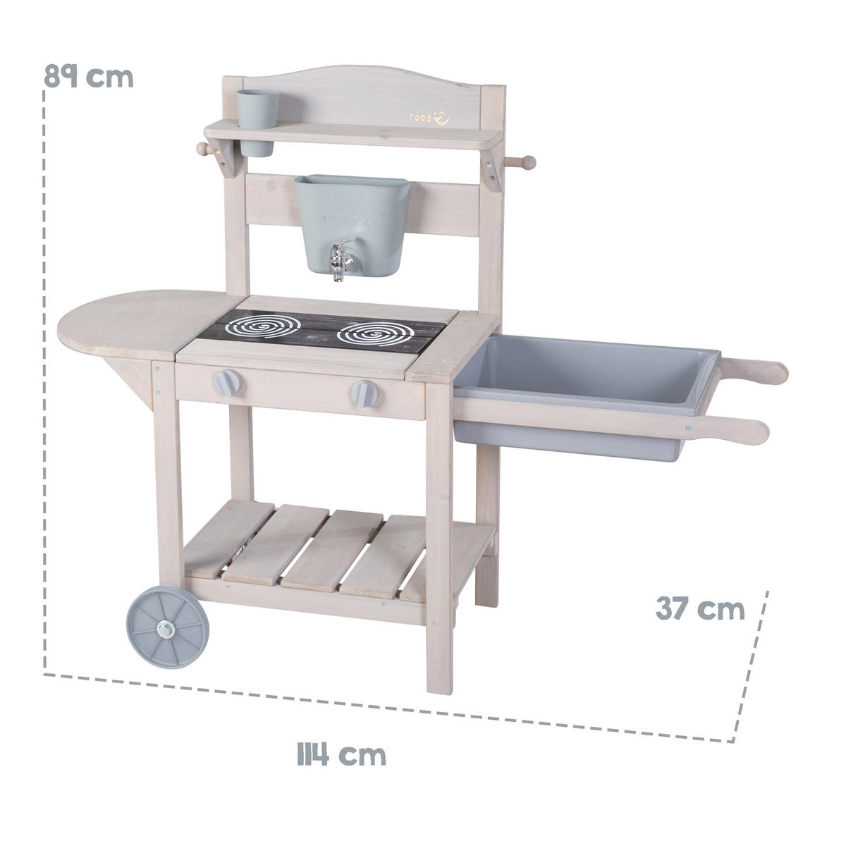 MOBILNÍ HRACÍ A BLÁTIVÁ KUCHYŇKA BBQ šedá - šedá, dřevo (114/37cm) - Roba