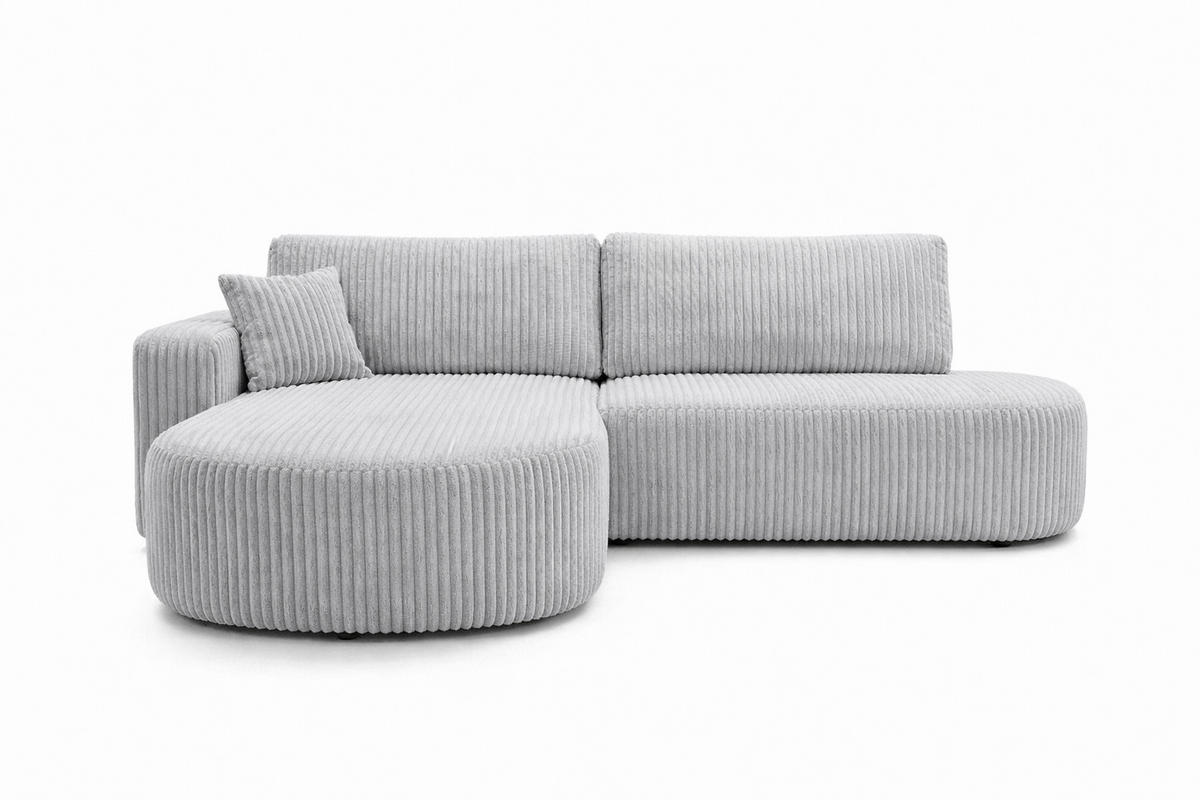 ECKSOFA Mit Schlaffunktion Und Bettkasten, Cordstoff Tilia, Grau, Links, ROUND ONE OPEN XL - Grau, Holz (262/175cm) - Kaiser Möbel