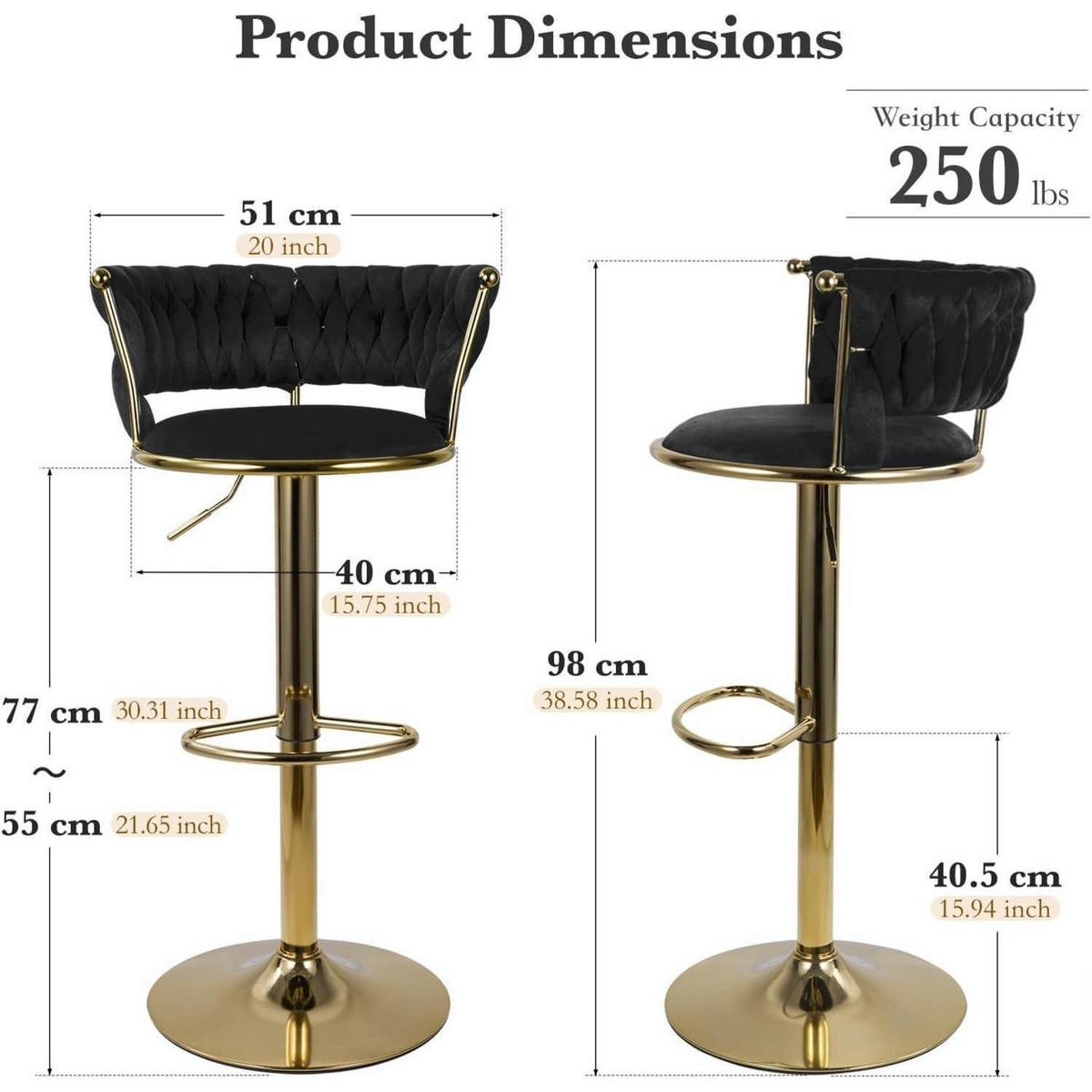 BARHOCKER 4er Set Höhenverstellbar mit Rückenlehne Gold/Schwarz - Multicolor, Textil (46/100/46cm)