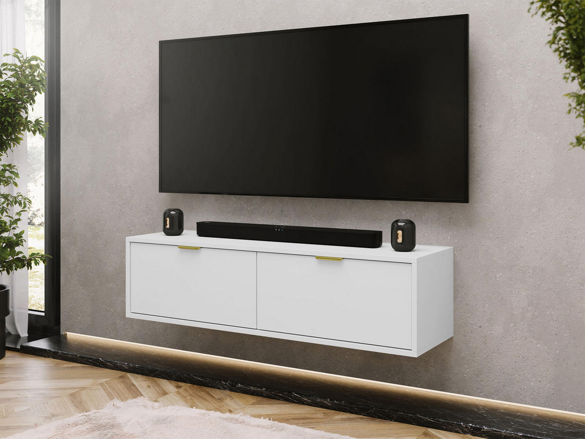 TV-LOWBOARD Senna 140 - Goldfarben/Weiß, Holzwerkstoff/Metall (140/35/33cm) - MIRJAN24