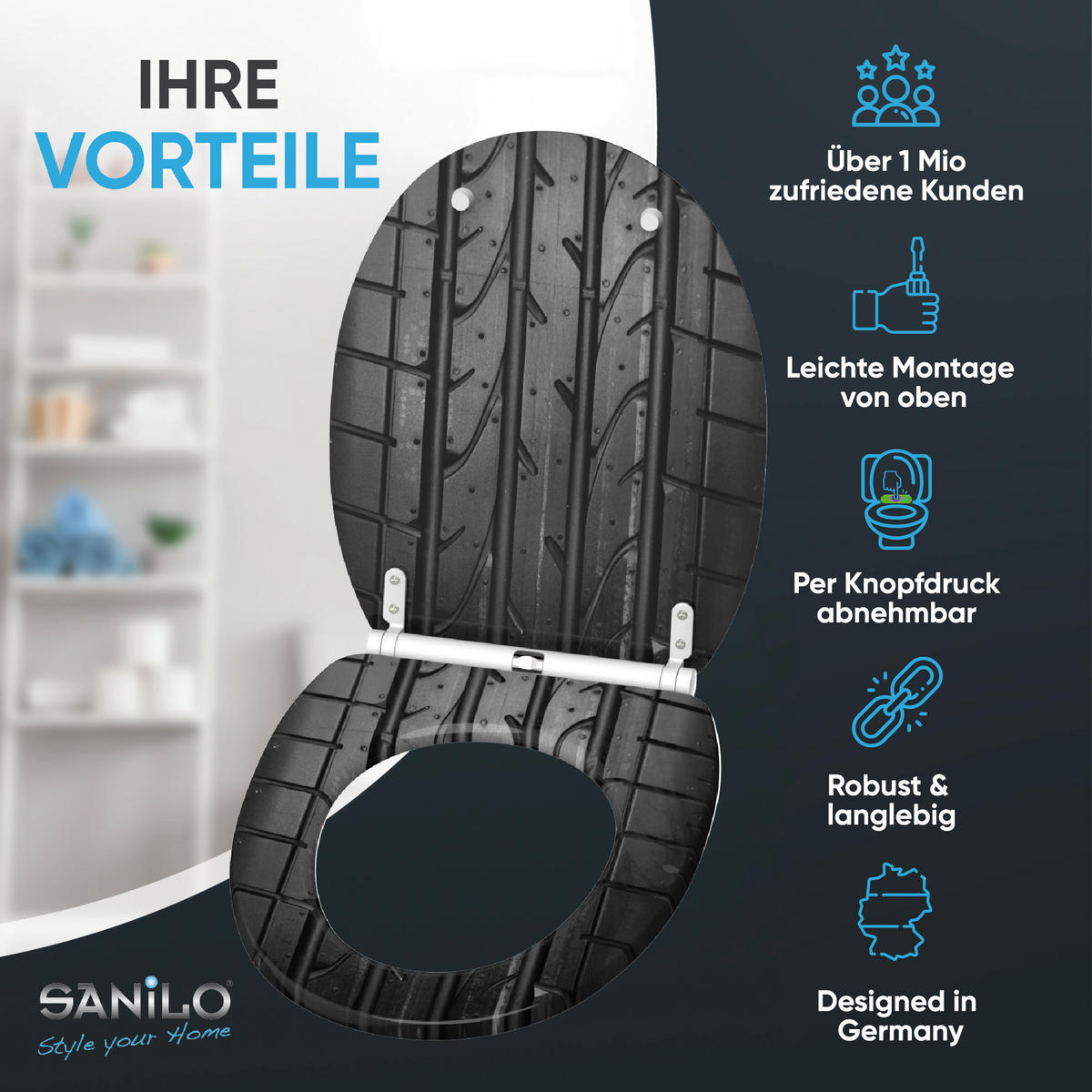 WC-SITZ mit Absenkautomatik & Top Fix Tyre - Grau, Holzwerkstoff (37.7/5.5/48cm) - Sanilo