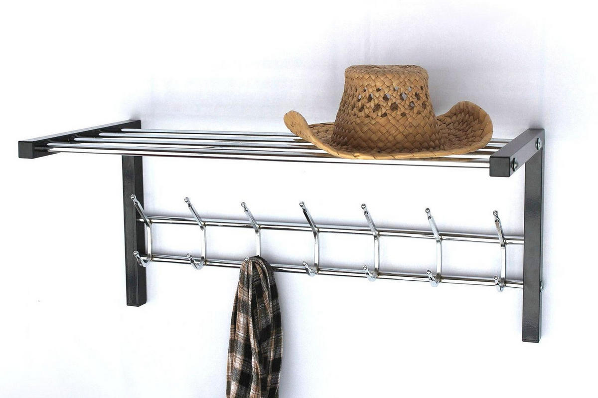 WANDGARDEROBE mit Hutablage 70cm - Schwarz, Metall (70/32/30cm) - DanDiBo