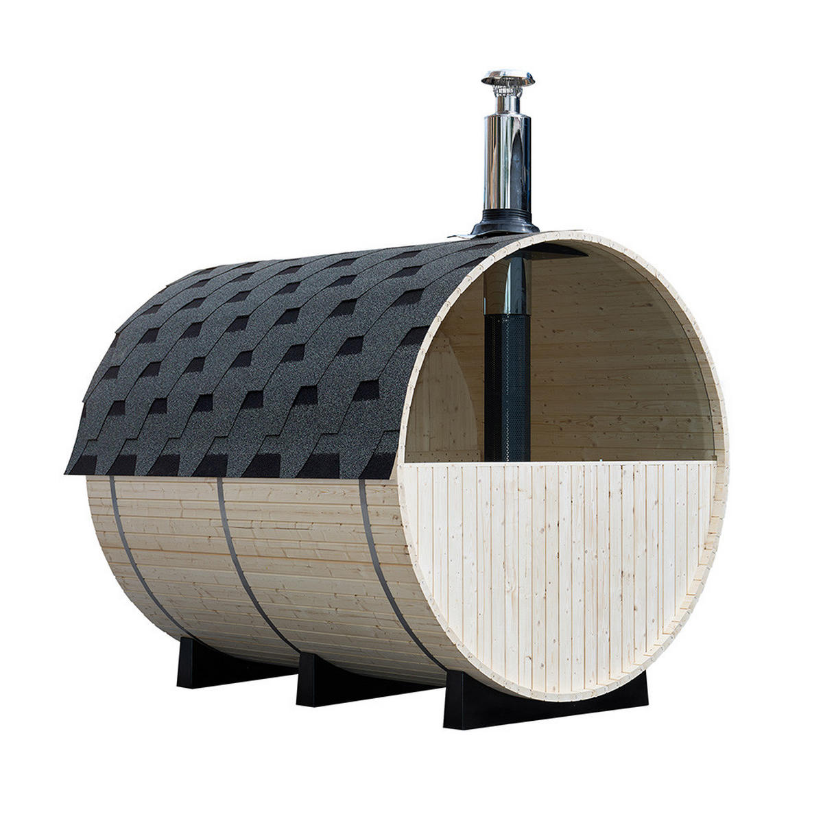 FASSSAUNA LAGOM DELUXE - ⌀ 210 x 240 cm - Naturfarben, Holz (210/297.3/240cm) - Home Deluxe