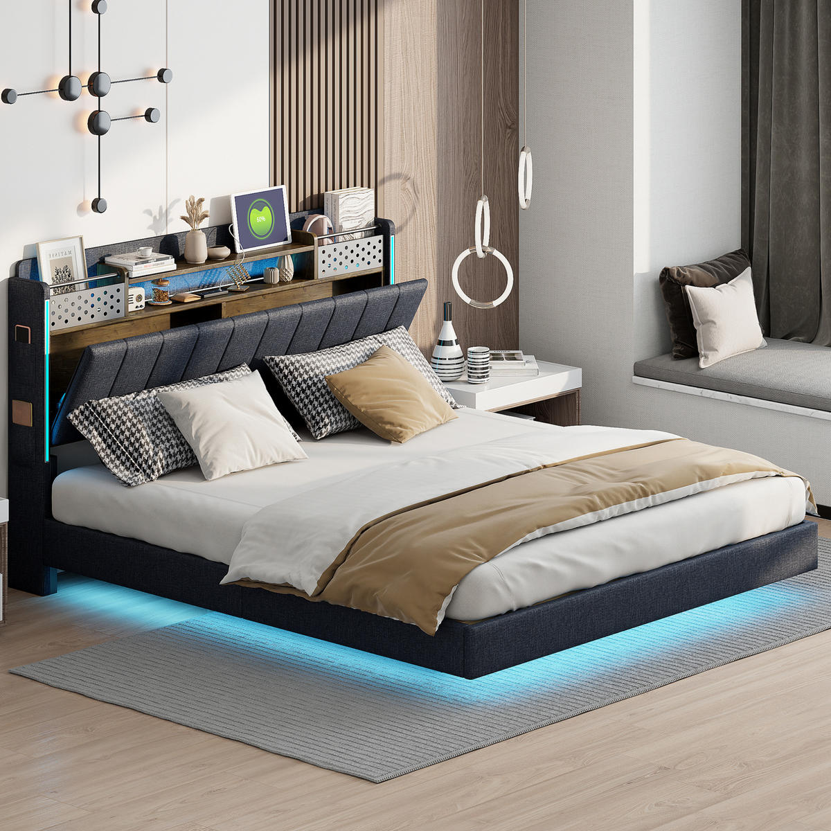 POLSTERBETT mit LED, USB und Stauraum 160x200 cm Grau - Grau, Metall (160/200cm) - Meubliv