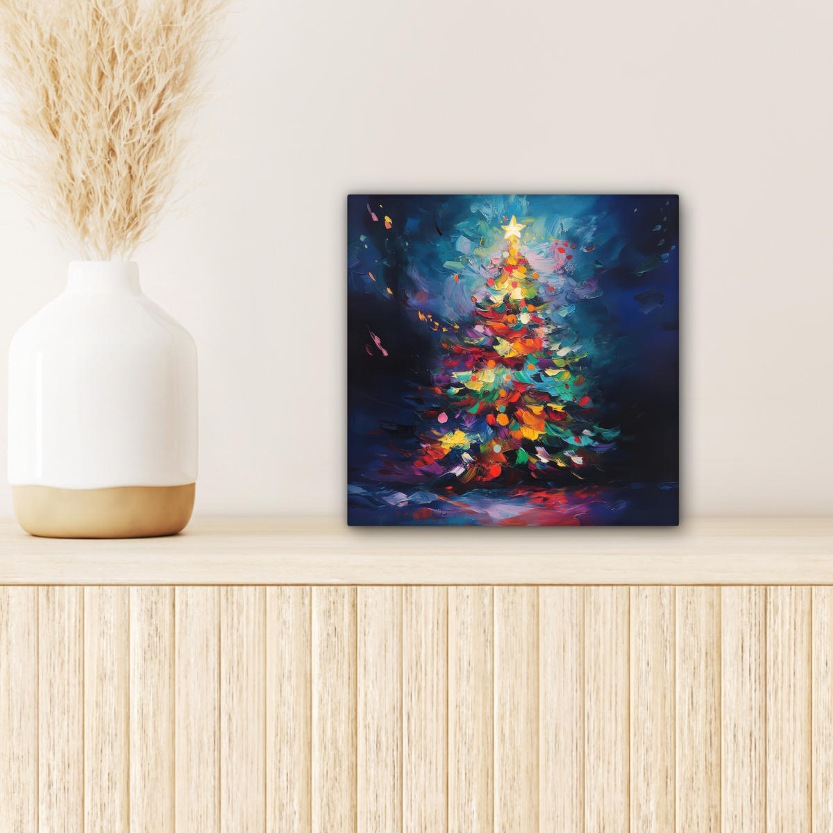 LEINWANDBILD Weihnachtsbaum - Weihnachten - Abstrakt - Farbenfroh Deko Wohnzimmer 20x20 cm - Multicolor, Textil (20/20cm) - MuchoWow