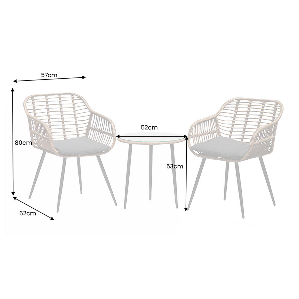 BALKONSET PARIS Polyrattan Braun Schwarz 80 cm - Schwarz/Braun, Kunststoff - riess-ambiente