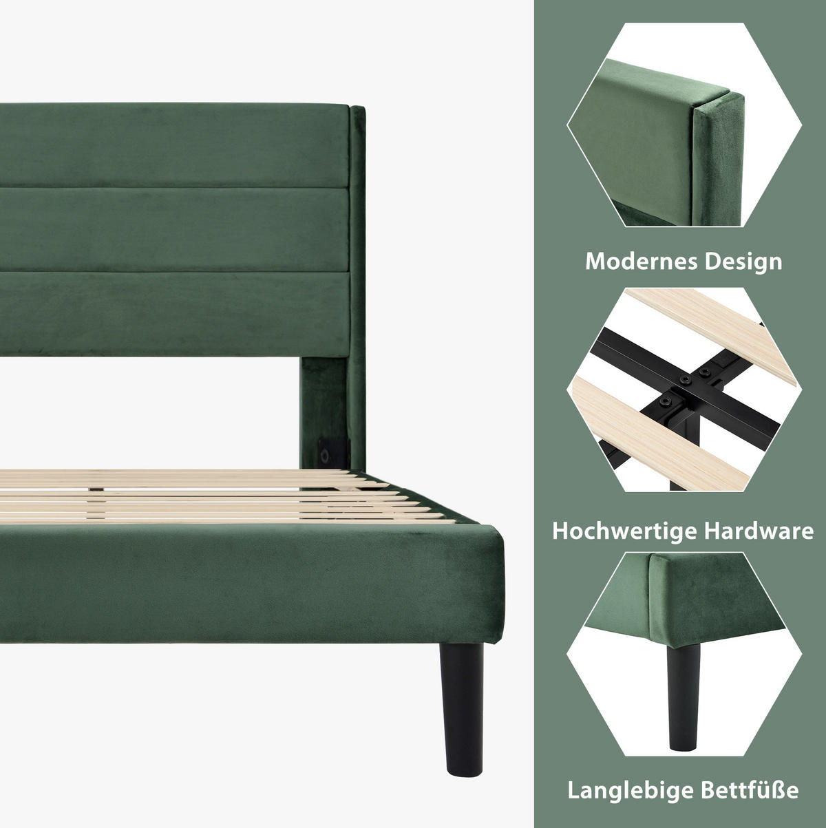 POLSTERBETT 90/200 cm Dunkelgrün aus Samt mit Lattenrost - Grün, Textil (90/200cm) - OKMYHOME