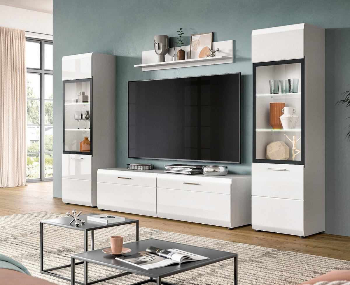 TV-LOWBOARD weiß Hochglanz, TV Unterteil 160 x 41 cm - Weiß Hochglanz/Silberfarben, Holzwerkstoff/Kunststoff (160/41/40cm) - Inn.Furn