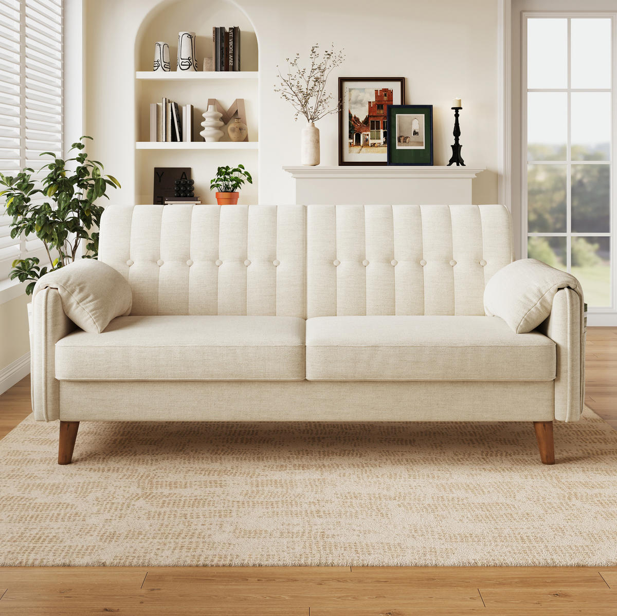 SOFA 161,5/79/83,5 cm in Beige aus Chenille mit Armlehnenkissen - Beige, Textil (79/83.5/161.5cm) - Flora Grace