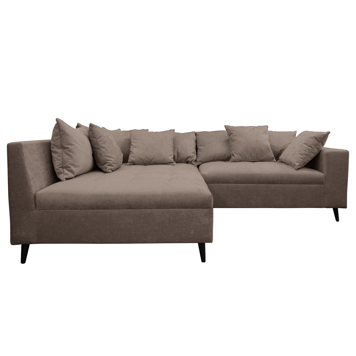 ECKSOFA mit Ottomane und Hocker - Schwarz/Braun, Birkenholz/Textil (247/174cm) - home24