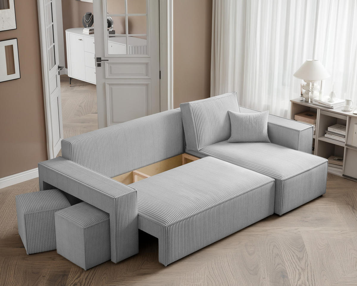 ECKSOFA PARIS mit Schlaffunktion und Bettkasten Grau - Grau, Holzwerkstoff/Kunststoff (262/145cm) - Idohome