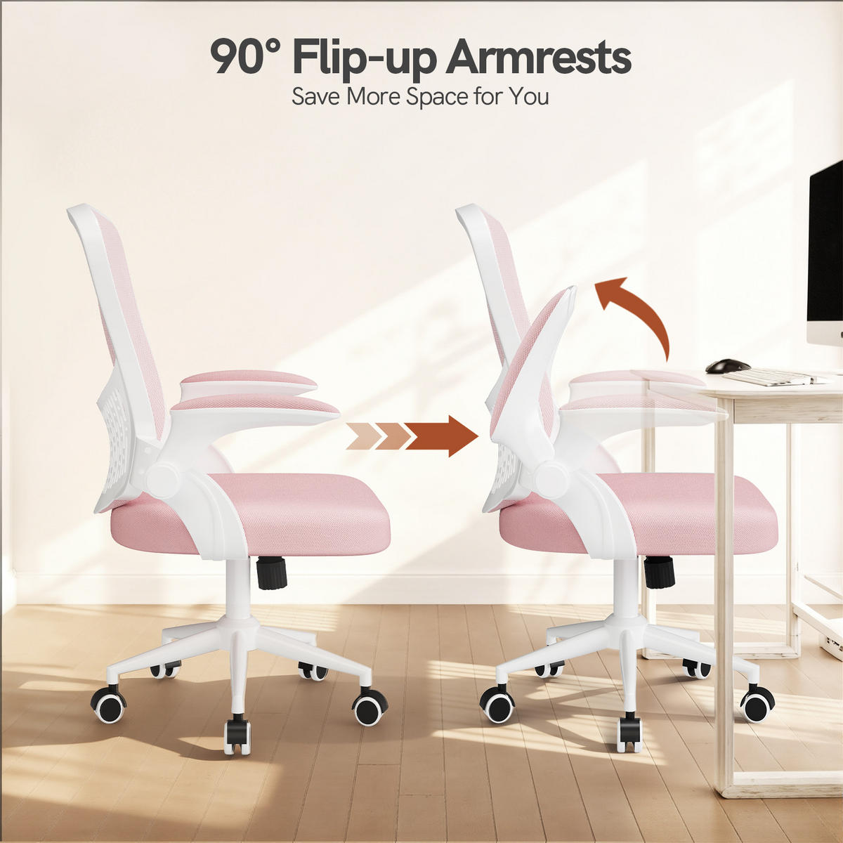 BÜROSTUHL Weiß-Pink ergonomisch mit Aufbewahrung Mesh - Pink, Metall (26.5/51/51cm) - Rattrix