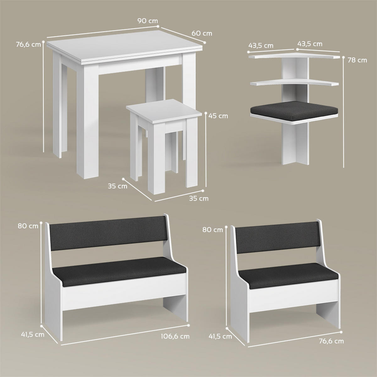 ECKBANKGRUPPE Tiberio Weiß 150 x 120 cm mit Tisch - Weiß, Holzwerkstoff (150/80/120cm) - Livinity®