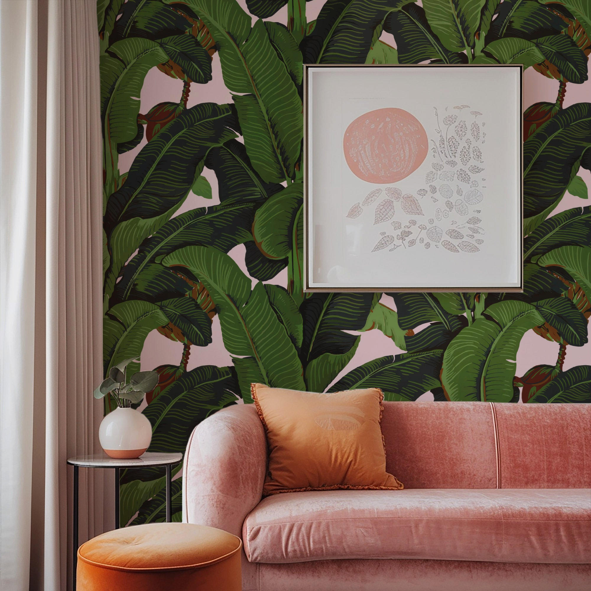 TAPETE Bananenblätter aus echtem Papier, 200x280cm, 8 Bögen - Pink, Papier (200/280cm) - WALLPAPERS4BEGINNERS