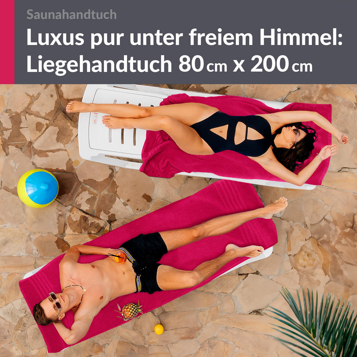 SAUNATUCH 80x200 cm 2er Set London Rhabarber - Pink, Textil (80/200cm) - Lashuma