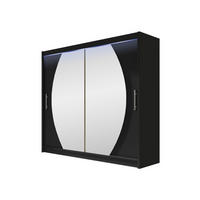 KLEIDERSCHRANK London IV, mit RGB LED Beleuchtung - Silberfarben/Schwarz, Holzwerkstoff/Kunststoff (180/215/58cm) - MIRJAN24