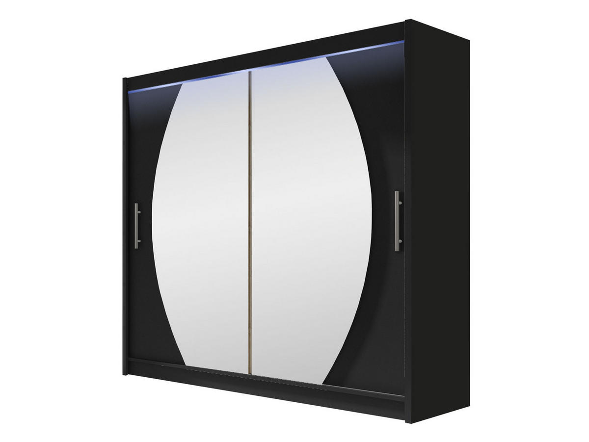 KLEIDERSCHRANK London IV, mit RGB LED Beleuchtung - Silberfarben/Schwarz, Holzwerkstoff/Kunststoff (180/215/58cm) - MIRJAN24