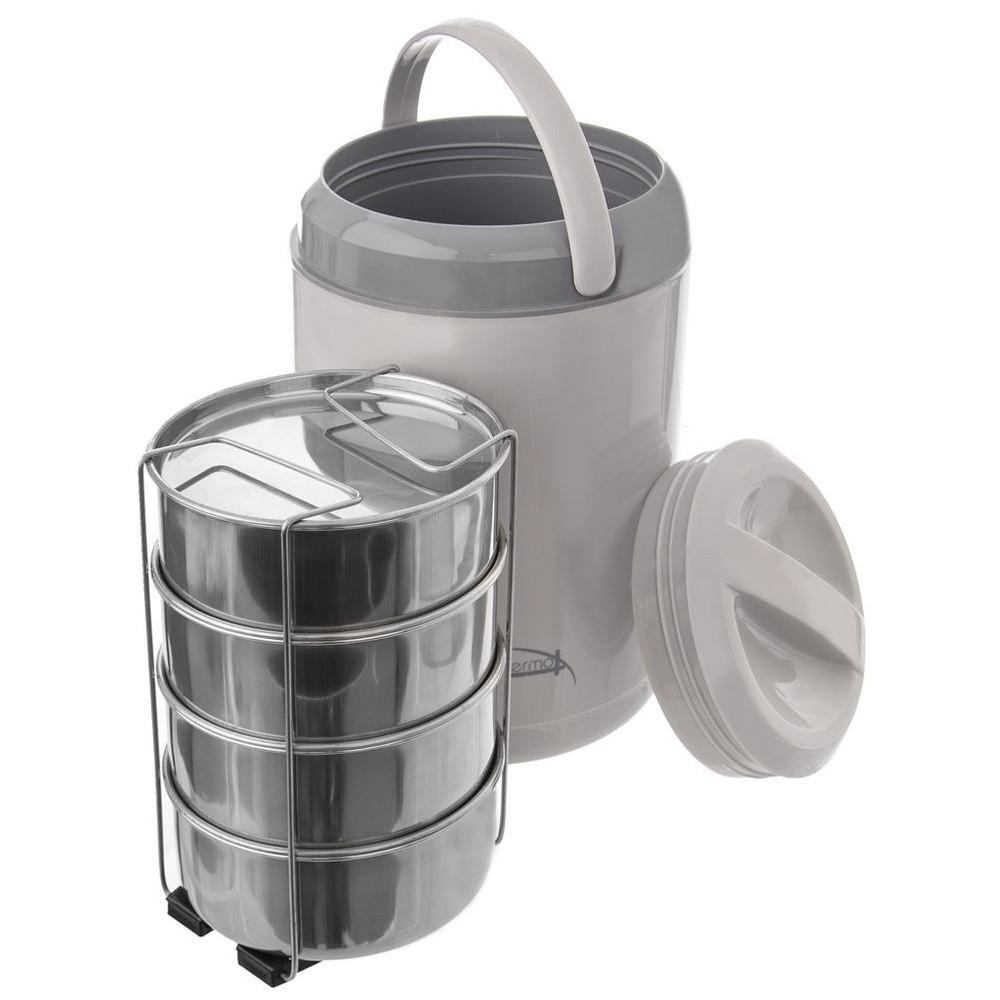 THERMOS-LUNCHBOX 4-stöckig 4 x 800 ml - Grau, Kunststoff (20/27/20cm) - Orion 
