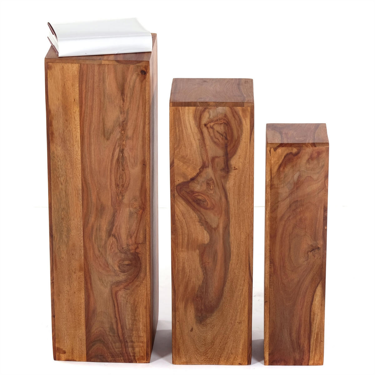 SÄULE DOLOMITEN 3-tlg. Sheesham Holz massiv, verschiedene Größen naturfarben - Naturfarben, Holz (25/25/80cm) - DESIGN DELIGHTS