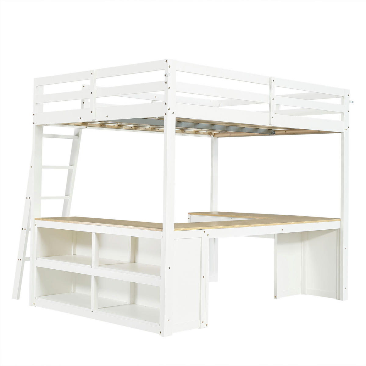 HOCHBETT 140/200 cm DE-02265, in Weiß/Natur, mit U-förmigem Langtisch und 2 Schubladen - Weiß/Naturfarben, Holz/Holzwerkstoff (140/200cm) - ComfortXL