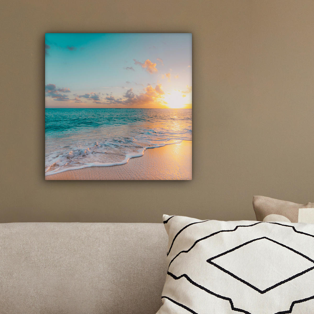 LEINWANDBILD - Sonnenuntergang - Strand - Meer - Sommer - Blau - 20x20 - Wandbilder - Multicolor, Textil (20/20cm) - MuchoWow