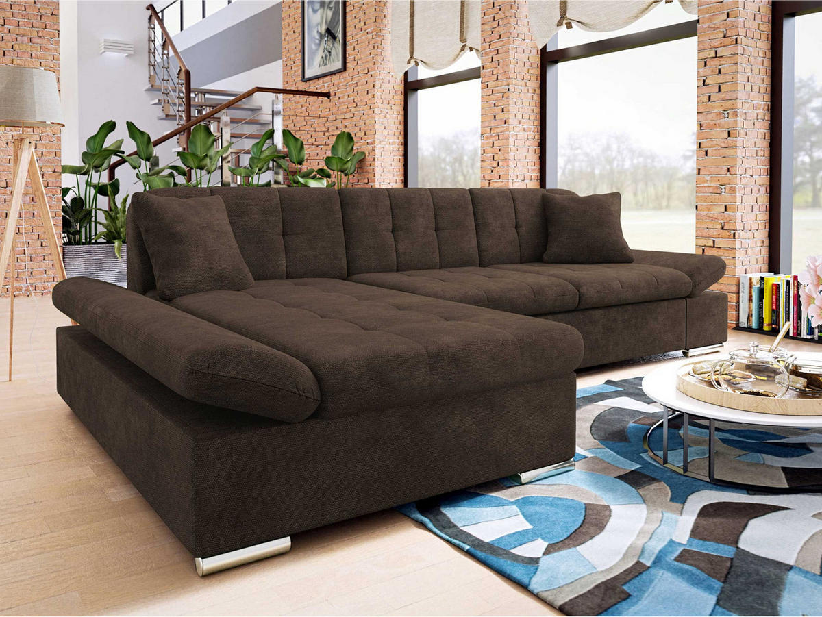 ECKSOFA Malwi, Seite: Links - Dunkelbraun, Holz/Textil (278/161cm) - MIRJAN24