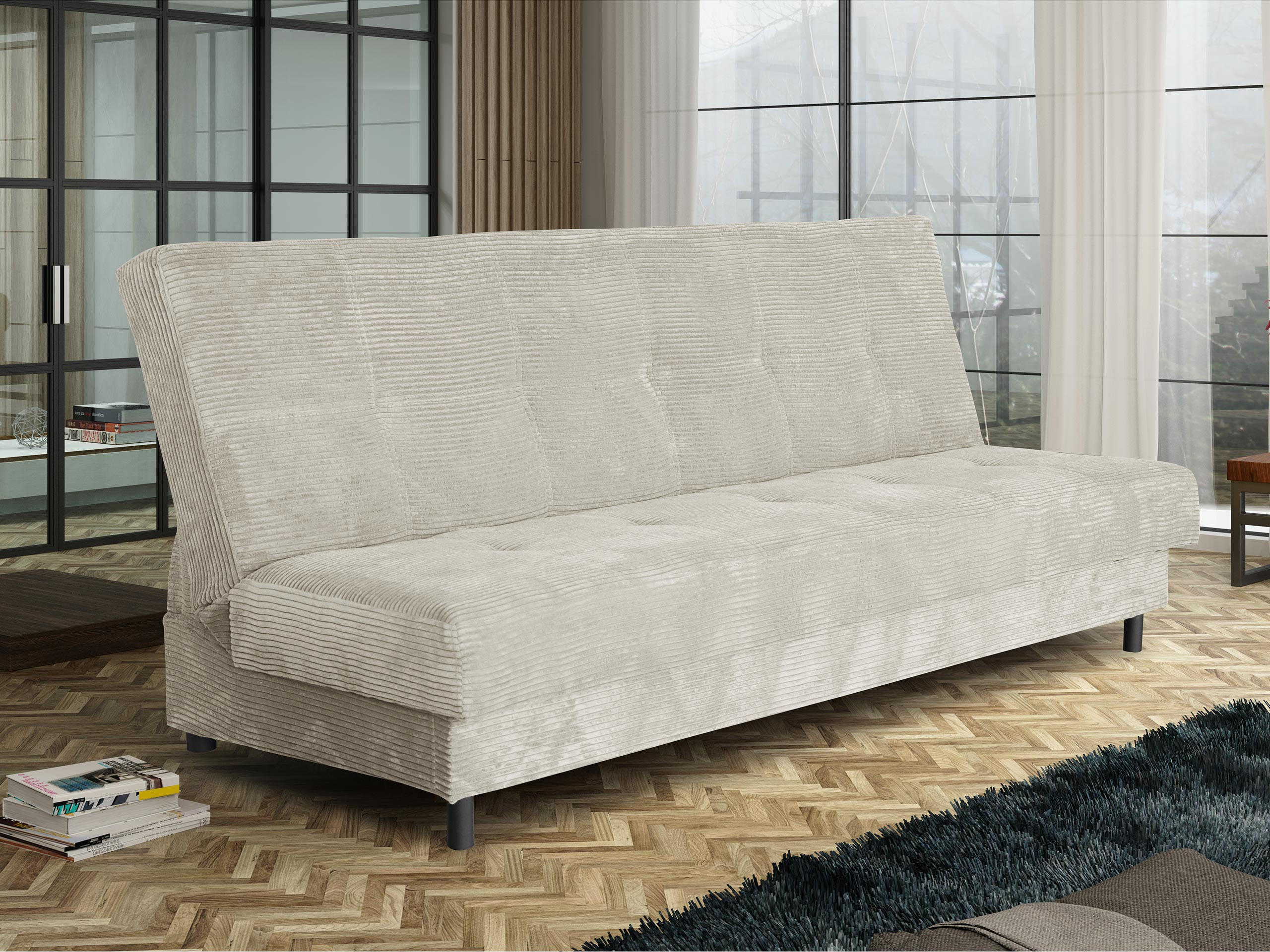 SCHLAFSOFA Enduro XIV Cord - Schwarz/Naturfarben, Holz/Kunststoff (195/90/85cm) - MIRJAN24