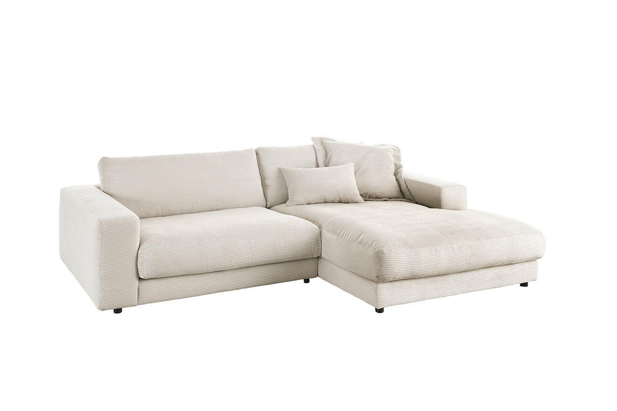ECKSOFA MADELINE Cremeweiß Cord - Creme/Schwarz, Kunststoff/Textil (270/190cm) - KAWOLA