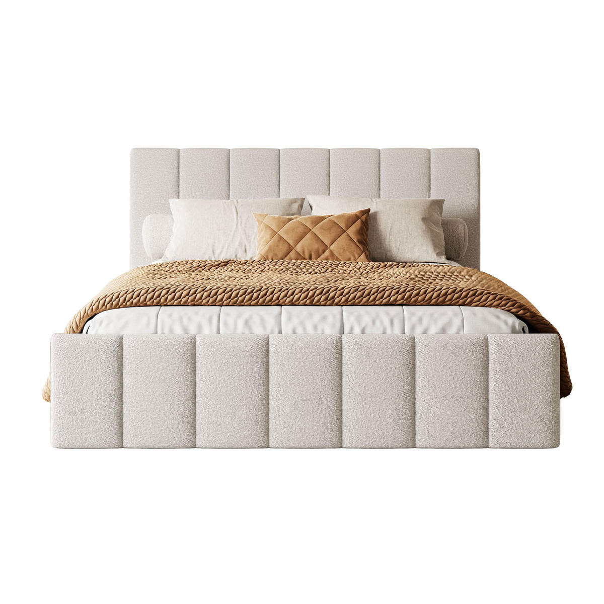 POLSTERBETT ELISE 140x200 cm Ascot Pearl, Kopfteil 95 cm, 34 Holzlatten - Creme, Textil (140/200cm) - Lookway