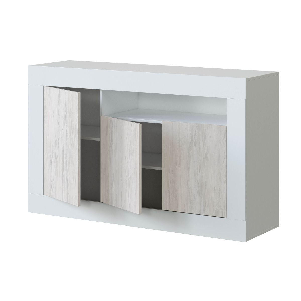 BUFFET-DESIGN mit 3 Türen und 1 Aufbewahrungsnische Baltik - L144 cm - Weiß, Holzwerkstoff (42/87/48.6cm) - Calicosy