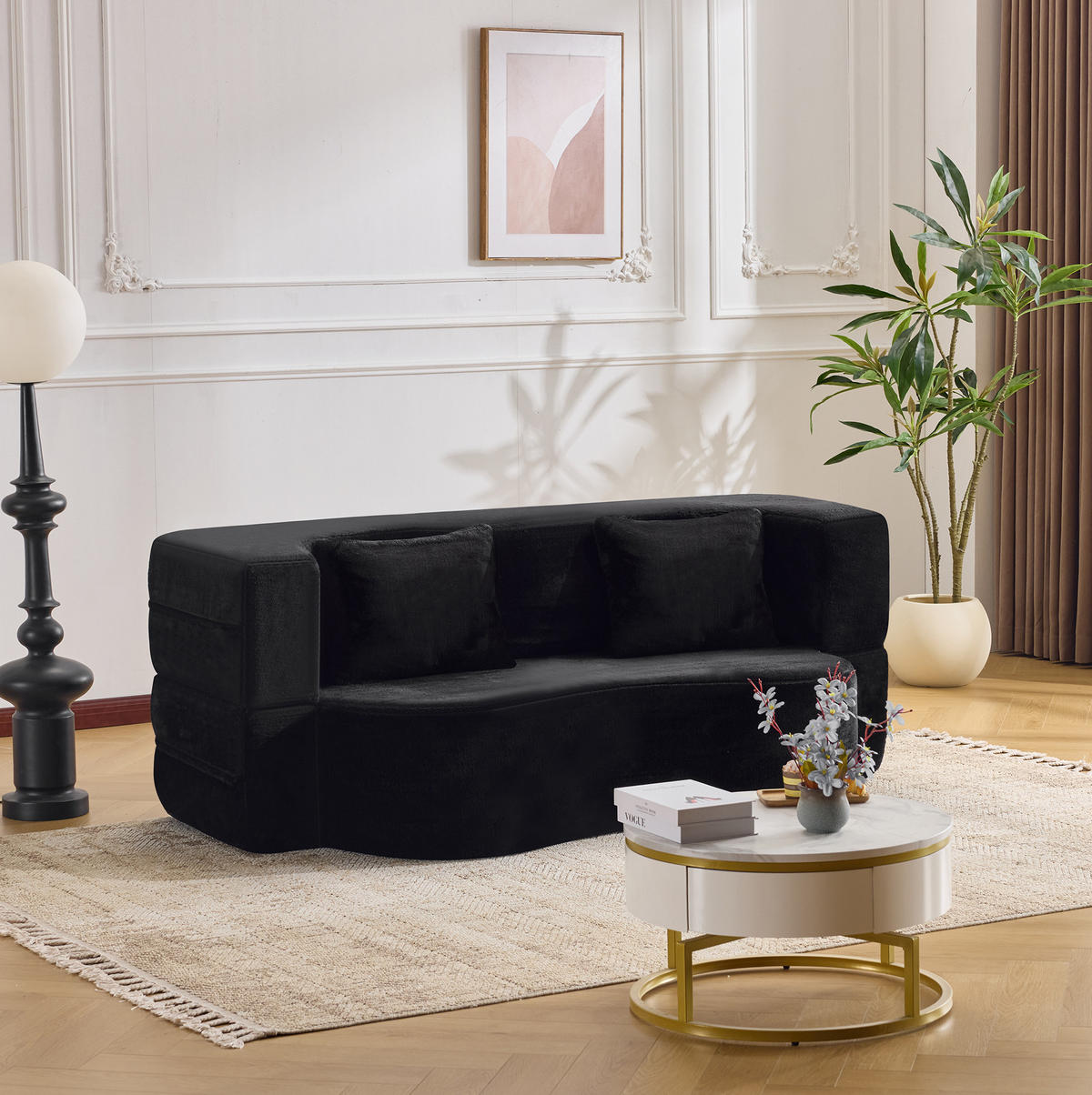 SCHLAFSOFA aus Schaumstoff Schwarz faltbar als Sofa und Gästebett mit 2 Kissen - Schwarz, Kunststoff (180/70/55cm) - Modfu