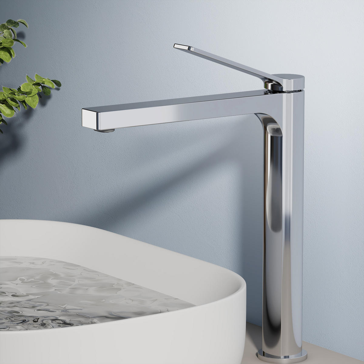 WASCHTISCHARMATUR mit Zertifiziertem Filterelement Verchromt Hoher Stil - Chromfarben, Metall (23.3/4.6/33.5cm) - EMKE