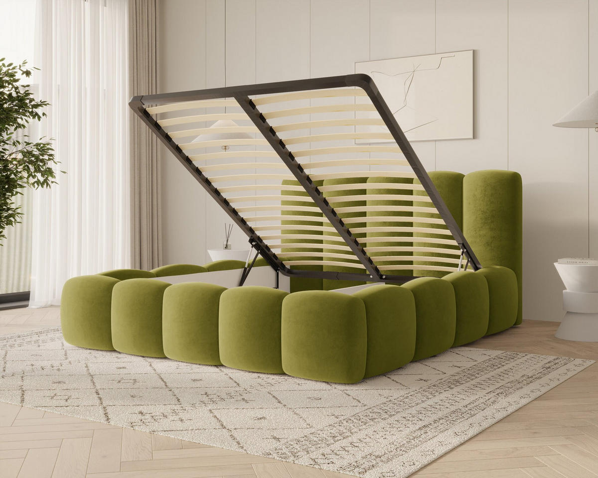 POLSTERBETT - Bett 18 - 140x200 - Olivgrün (Riviera 36) - Olivgrün, Holzwerkstoff (140/200cm) - Möblo