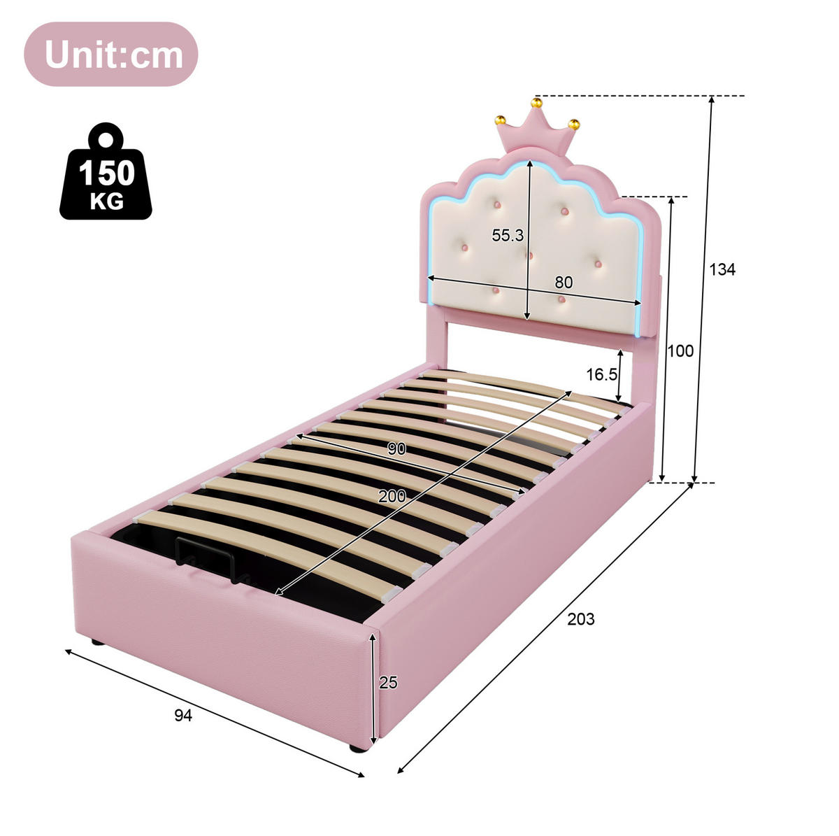 POLSTERBETT 90/200 cm Rosa aus PU mit Lattenrost - Rosa, Kunststoff (90/200cm) - OKMYHOME