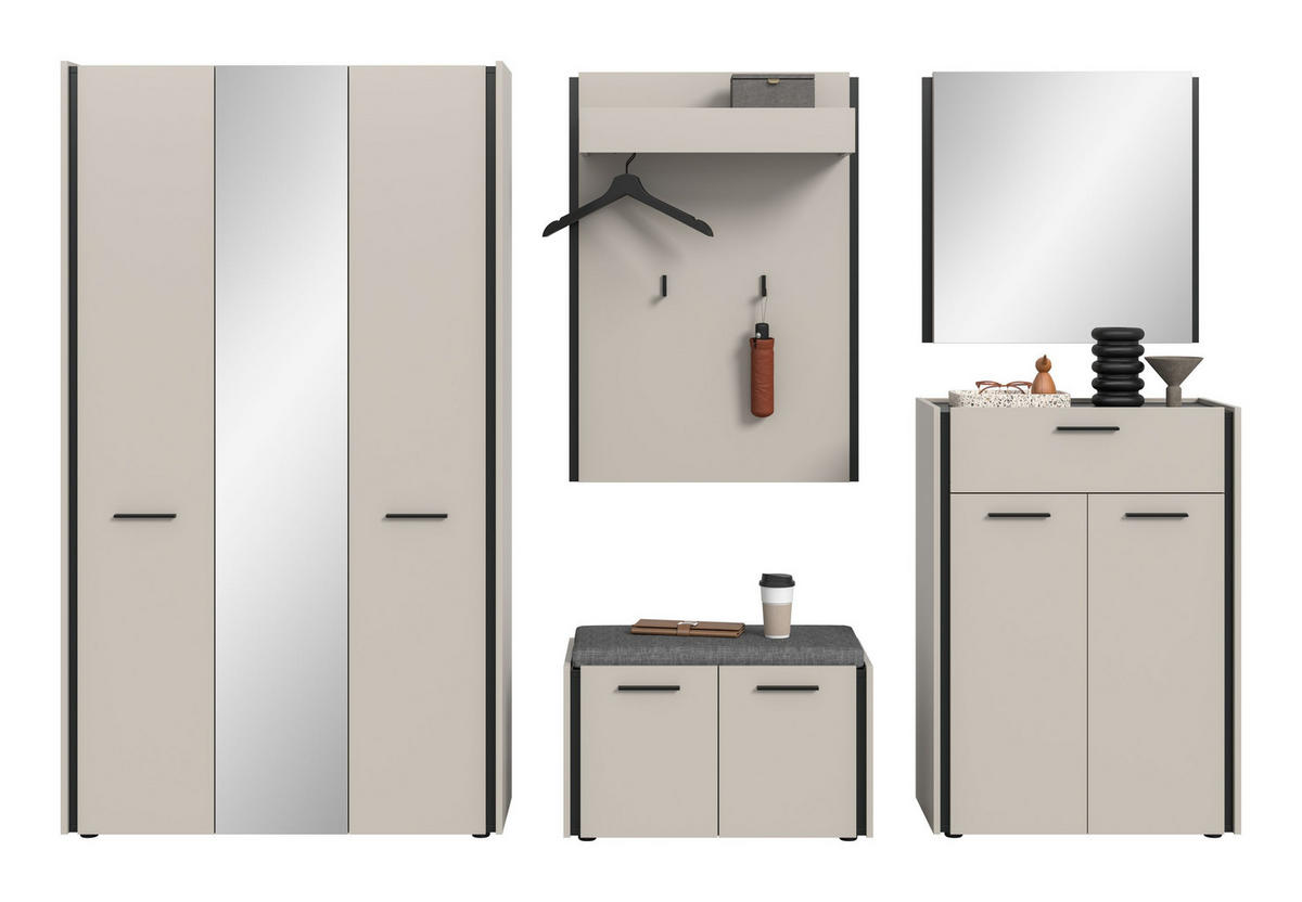 GARDEROBEN-SET EMIL (B/H/T: ca. 287/190/40 cm) in Kaschmir/Kaschmir - Kaschmir, Holzwerkstoff (287/190/40cm)