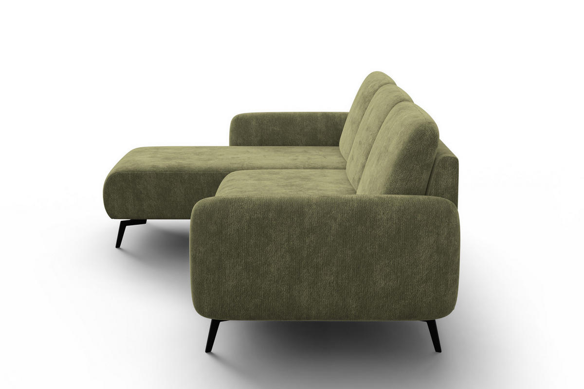 ECKSOFA FEBE 4-Sitzer LINKS, olivgrüner Chenille-Stoff - Schwarz/Olivgrün, Holz/Textil (264/157cm) - Wozimo
