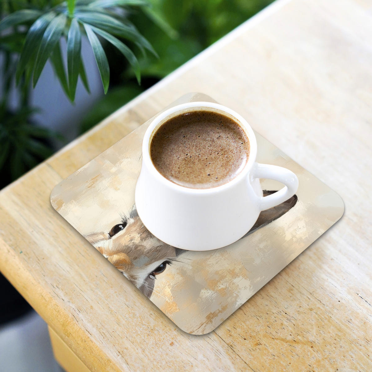 GLASUNTERSETZER 6er-Set Hase - Ohren - Braun 10x10 cm - Beige, Naturmaterialien (10/0.2cm) - MuchoWow