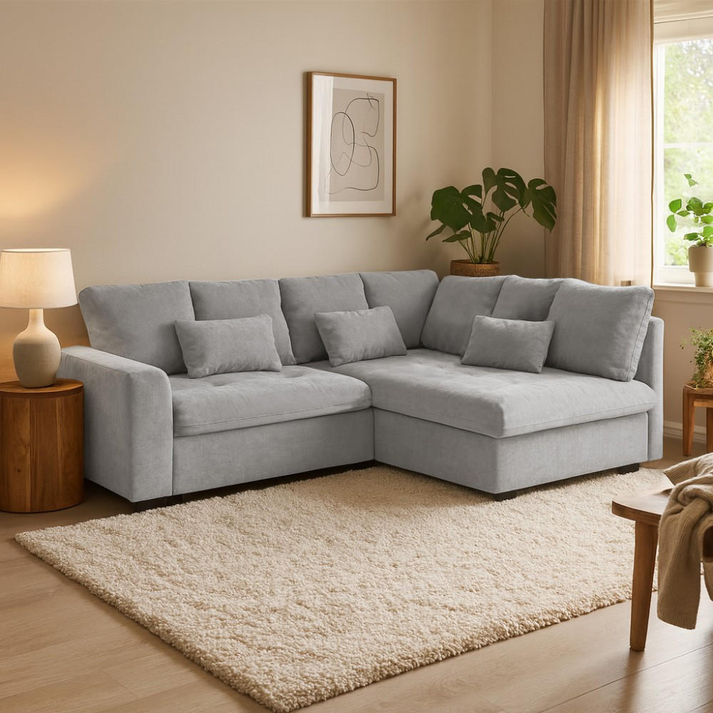 ECKSCHLAFSOFA Ramo mit Bettkasten, Topper gratis, Hellgrau, rechts - Hellgrau/Schwarz, Textil (229/190cm) - Beautysofa