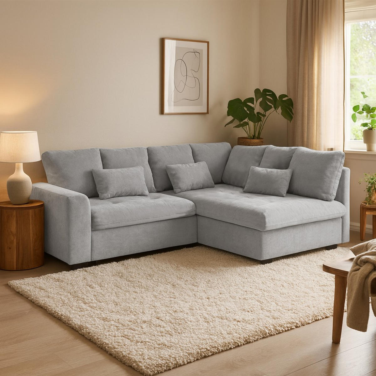 ECKSCHLAFSOFA Ramo mit Bettkasten, Topper gratis, Hellgrau, rechts - Hellgrau/Schwarz, Textil (229/190cm) - Beautysofa