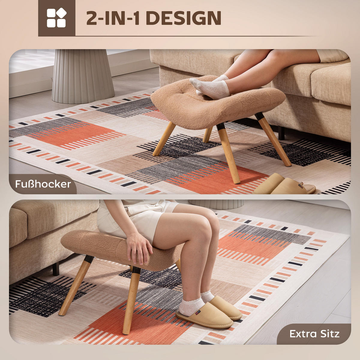 SITZHOCKER, Fußhocker, Polsterhocker, Fußstütze bis 120 kg belastbar Braun - Braun, Kunststoff (45/38/67cm) - HOMCOM