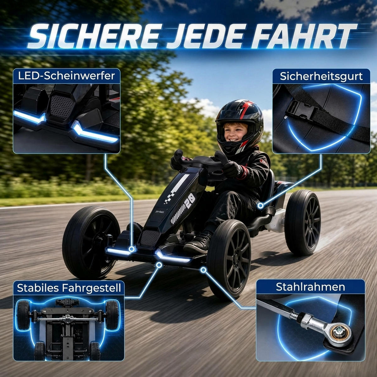 KINDER-GOKART Stahl EVA Schwarz - Schwarz, Metall (98/55.5/46.5cm) - AIYAPLAY