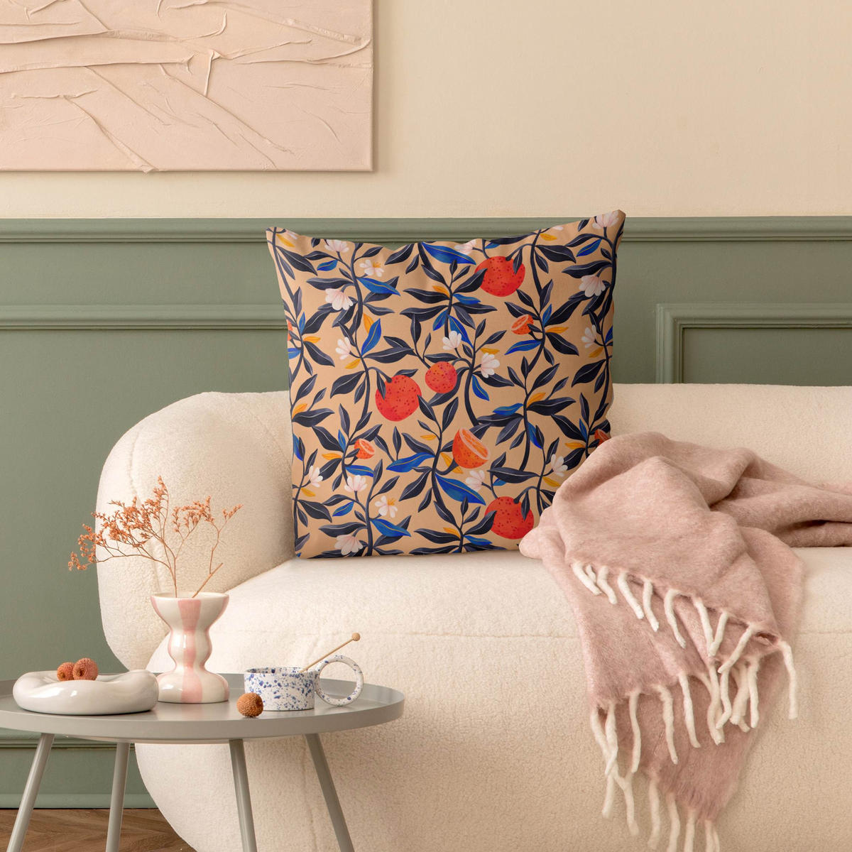 KISSENBEZUG Orangen mit Blätterranken 40/40 cm - Eichefarben, Textil (40/40cm) - Bilderwelten